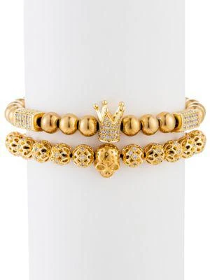 商品Eye Candy LA|Adrian 2-Piece Goldtone Cubic Zirconia Beaded Bracelet Set,价格¥443,第1张图片