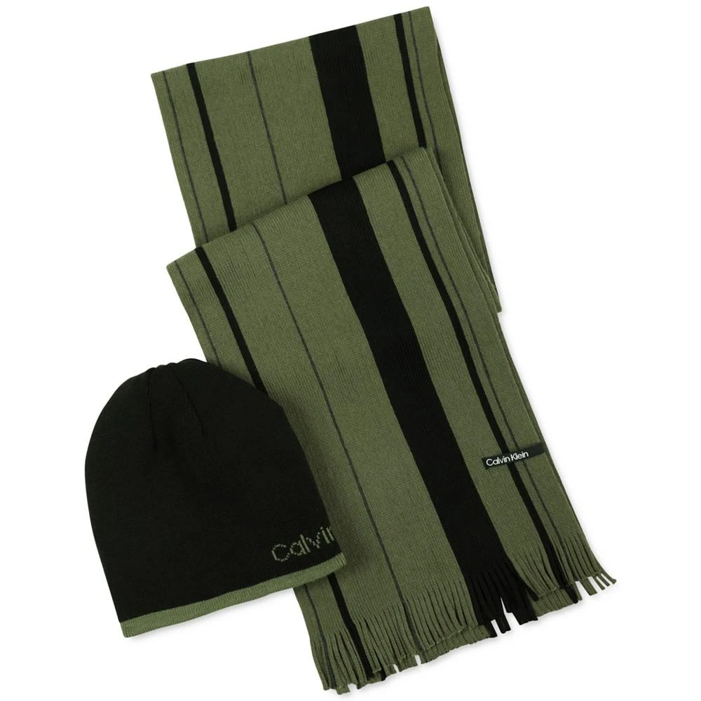 商品Calvin Klein|Men's Reversible Beanie & Striped Scarf Set,价格¥397,第2张图片详细描述