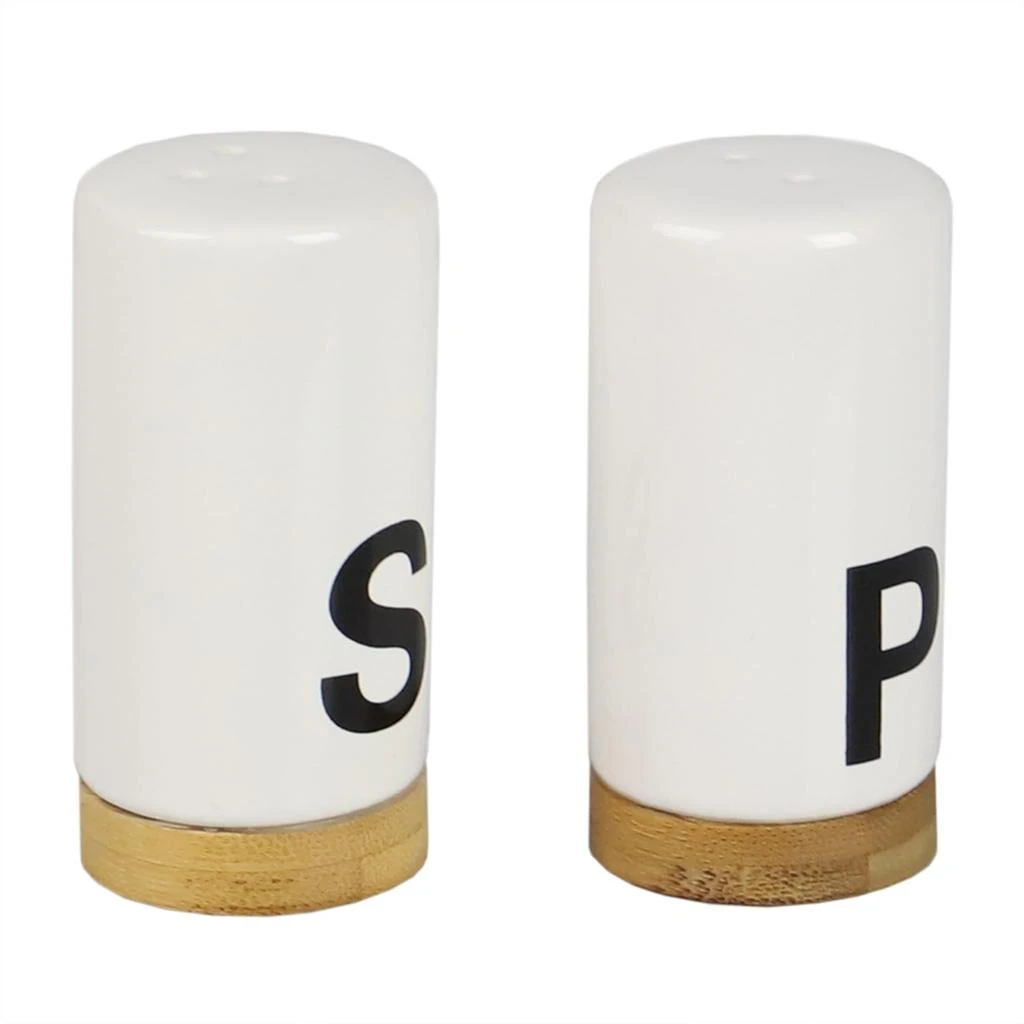 商品Home Basics|Home Basics Ceramic Salt and Pepper Shaker Set with Bamboo Accents, White,价格¥111,第3张图片详细描述