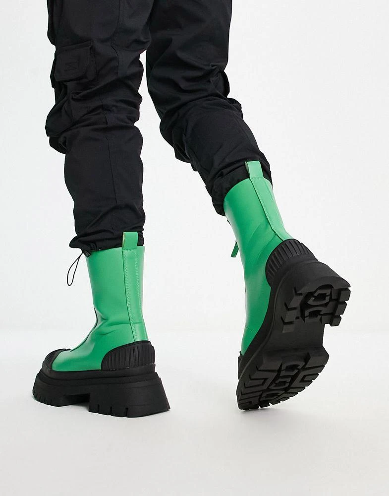 商品ASOS|ASOS DESIGN chelsea boot with zip front in green faux leather and black sole,价格¥327,第2张图片详细描述