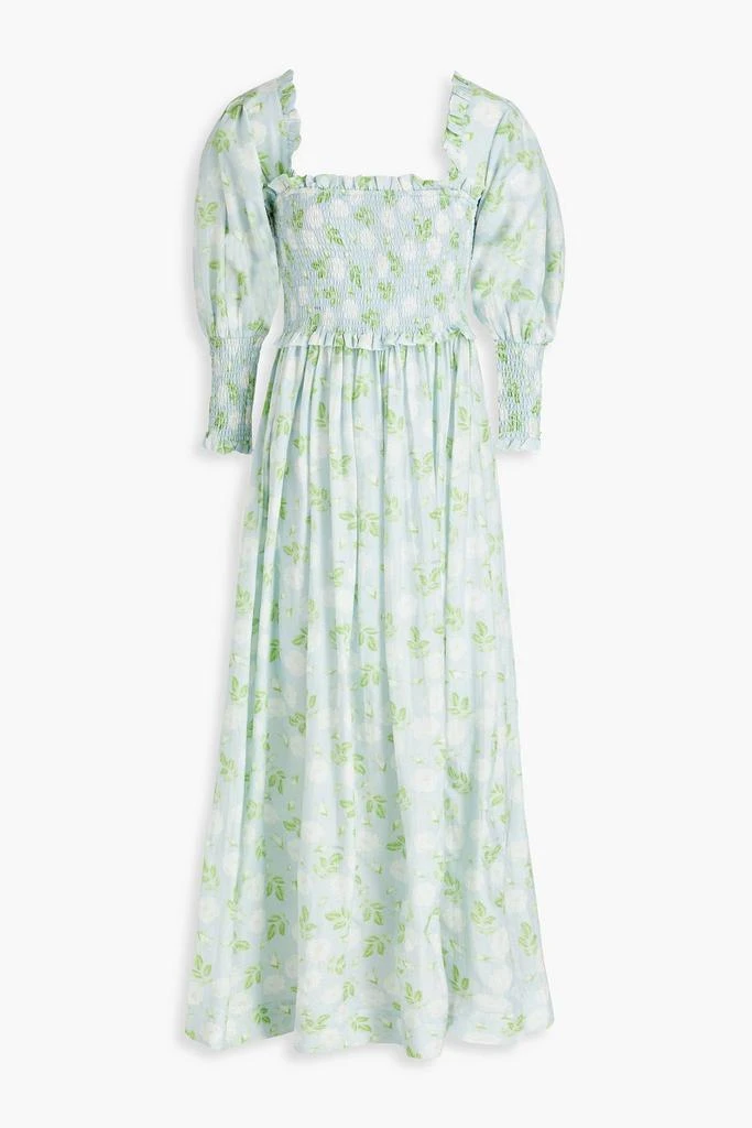 商品Ganni|Shirred floral-print cotton and silk-blend maxi dress,价格¥798,第1张图片