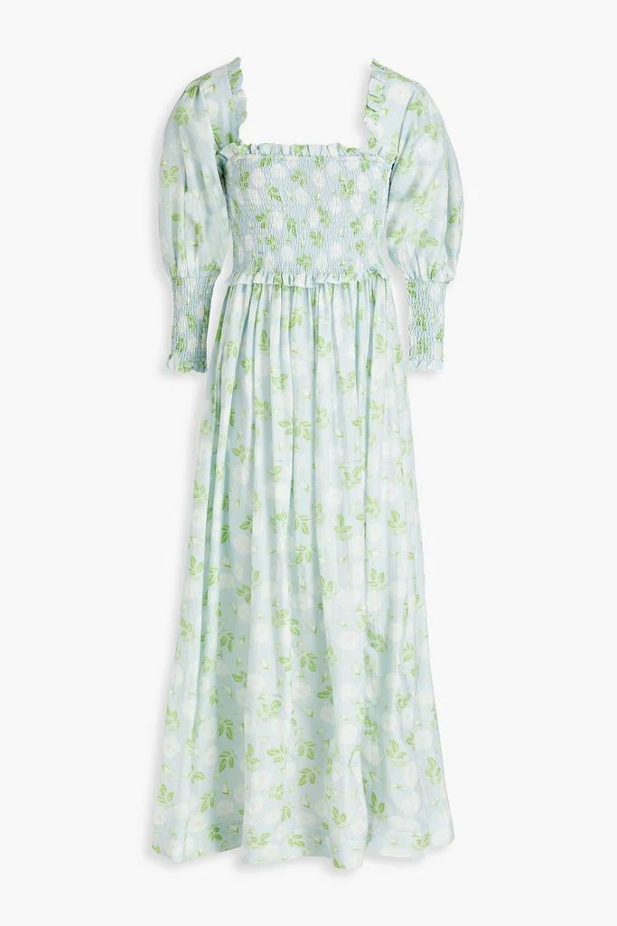 商品Ganni|Shirred floral-print cotton and silk-blend maxi dress,价格¥961,第1张图片