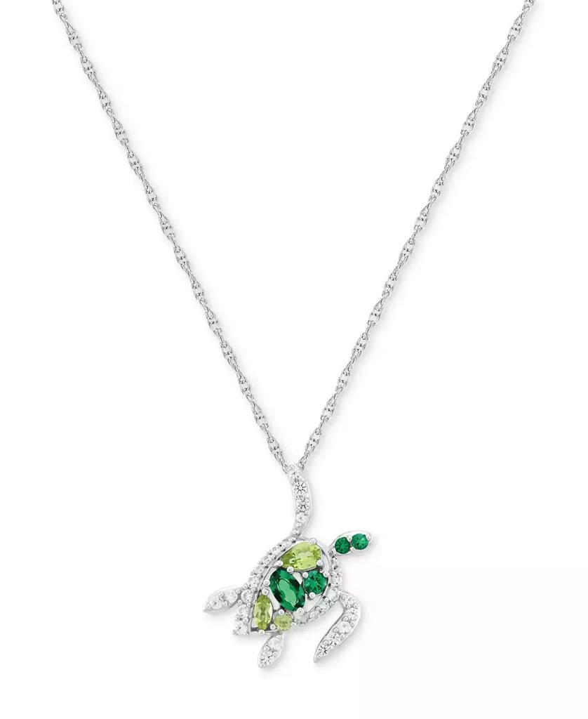 商品Macy's|Multi-Gemstone Turtle 18" Pendant Necklace (1 ct. t.w.) in Sterling Silver,价格¥469,第1张图片