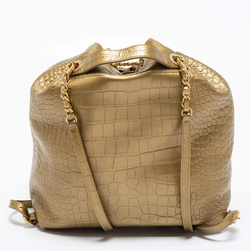 商品[二手商品] Chanel|Chanel Gold Croc Embossed Leather Drawstring Backpack,价格¥28000,第4张图片详细描述