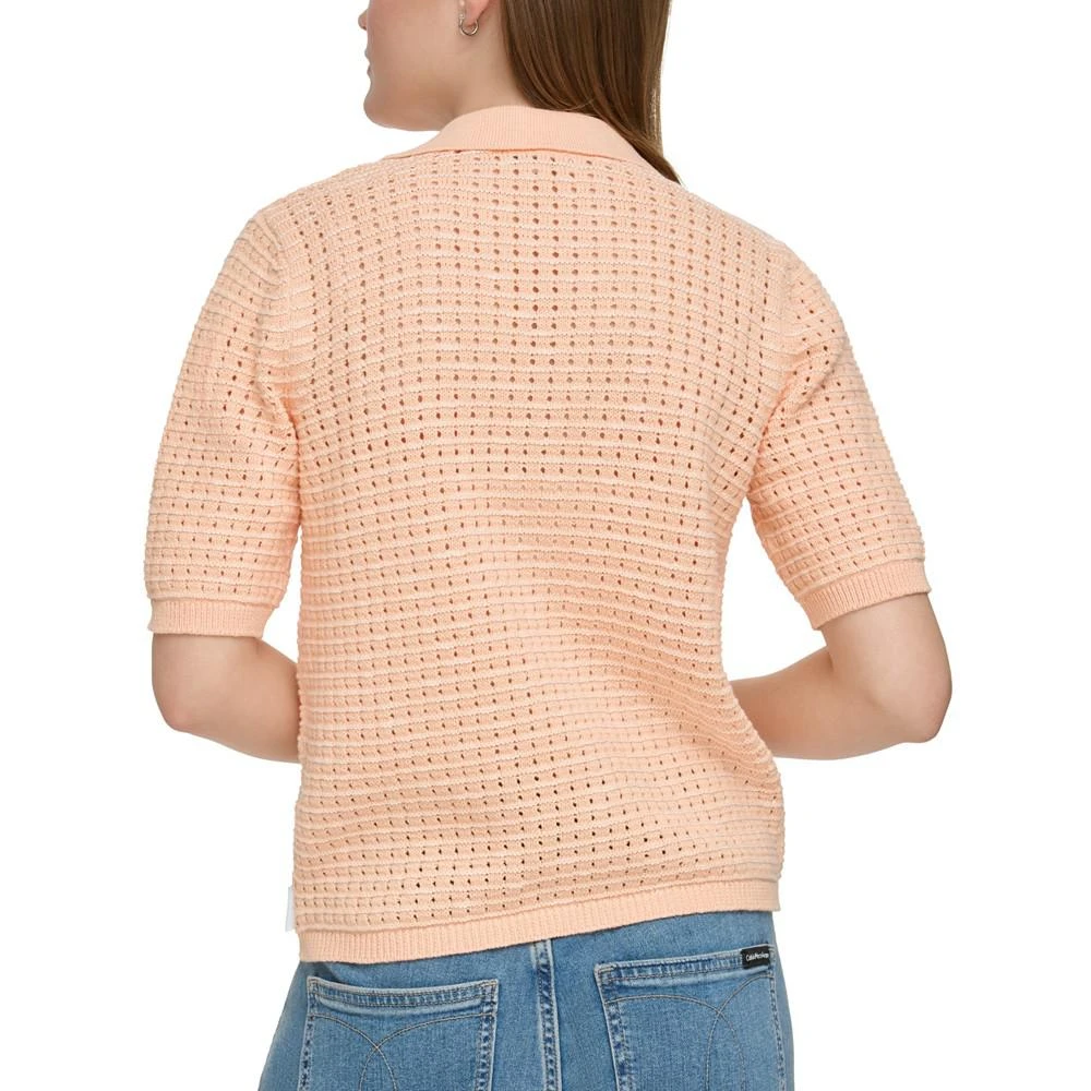 商品Calvin Klein|Women's Open-Stitch Short-Sleeve Polo,价格¥358,第2张图片详细描述