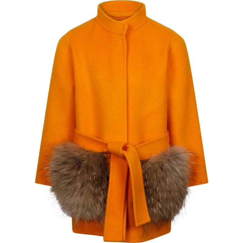 商品Butka Fur|Fur detailing woolen coat in orange,价格¥4748,第1张图片