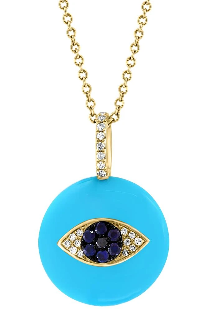 商品Effy|14K Yellow Gold Turquoise, Sapphire & Diamond Evil Eye Pendant Necklace - 0.08ct.,价格¥5391,第3张图片详细描述