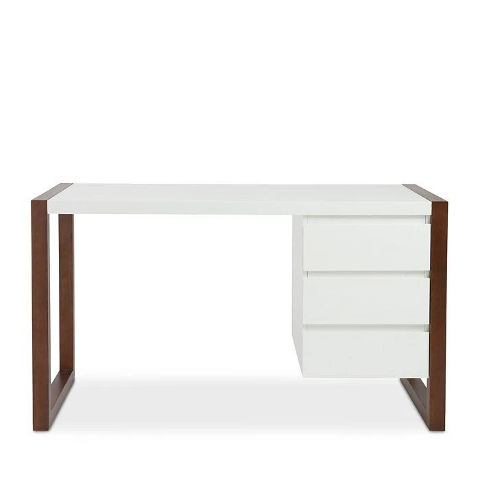 商品Euro Style|Manon Desk in Matte White with Dark Walnut Finish - Three Drawers,价格¥6278,第1张图片