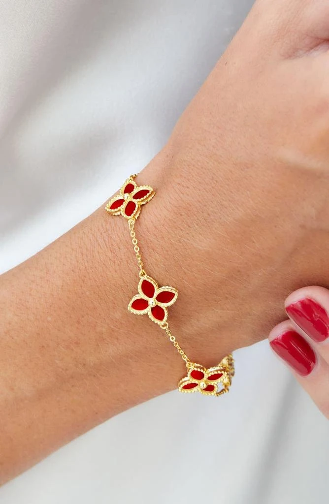 商品Savvy Cie Jewels|18K Gold Vermeil Red Agate Flower Station Bracelet,价格¥1060,第2张图片详细描述