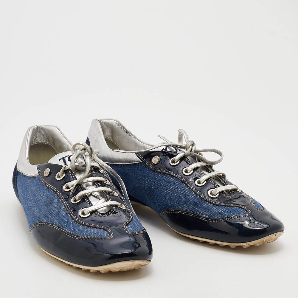 商品[二手商品] Tod's|Tod's Blue/Silver Denim And Leather Low Top Sneakers Size 38,价格¥1577,第6张图片详细描述