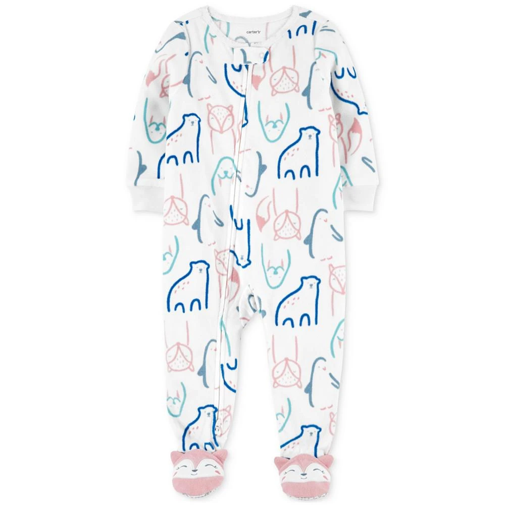 商品Carter's|Toddler Girls 1-Piece Animal-Print Fleece Footed Pajama,价格¥81,第1张图片