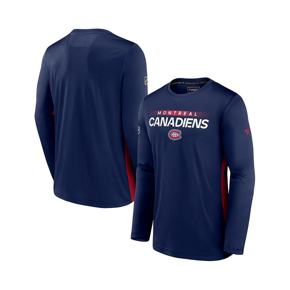 Men's Branded Navy Montreal Canadiens Authentic Pro Rink Performance Long Sleeve T-Shirt商品第1张图片规格展示
