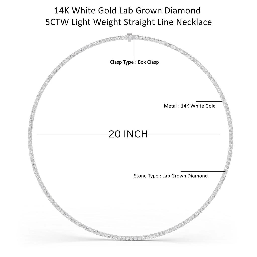 商品Diamond2Deal|14K Gold 5CTW Lab Grown Diamond Straight Line Tennis Necklace 18" 5 Ct,价格¥27264,第4张图片详细描述