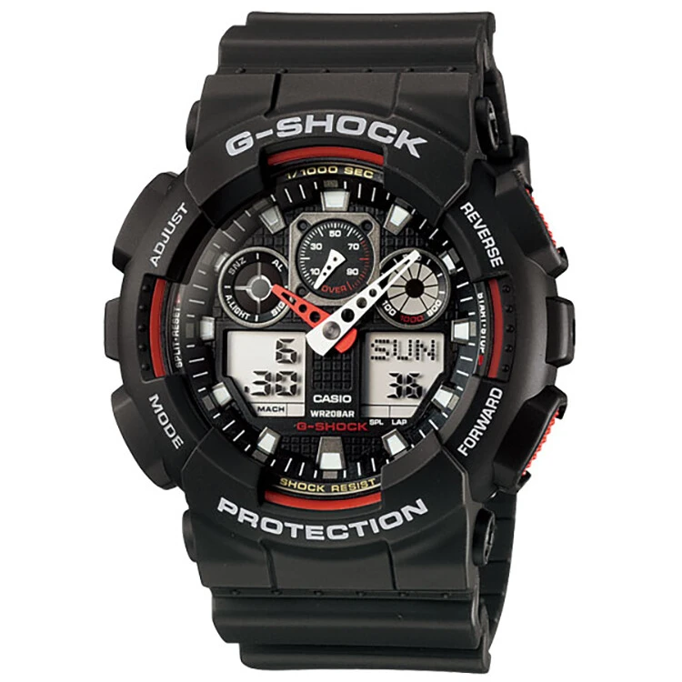 商品[国内直发] Casio|卡西欧（CASIO）男表G-SHOCK运动手表黑武士防水防震黑金腕表学生电子表大表盘双显情侣石英表 潮酷红黑 GA-100-1A4-黑红拼色-GA-100-1A4,价格¥871,第1张图片