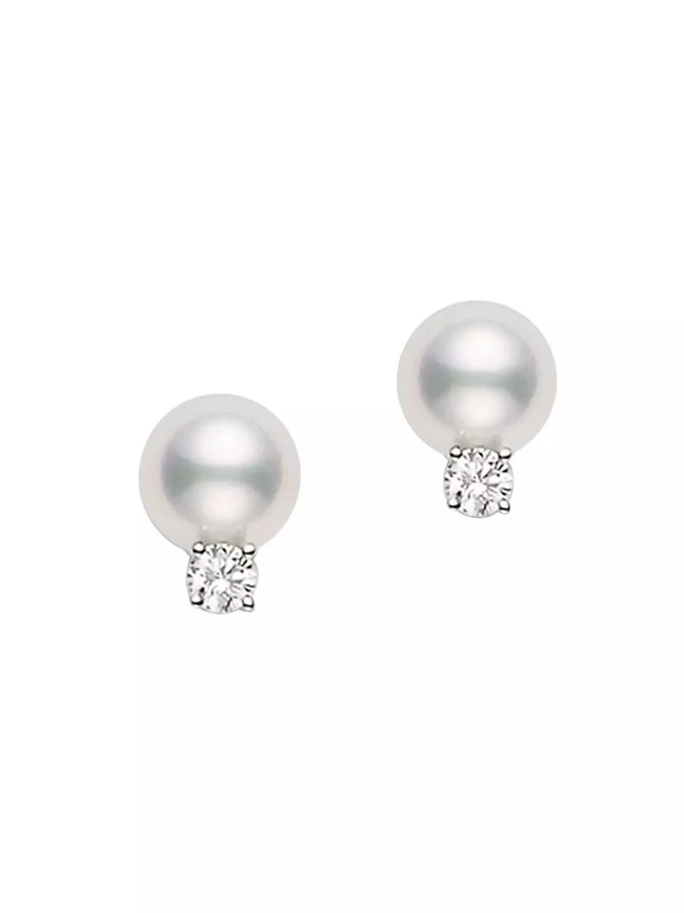 商品Mikimoto|Essential Elements 18K White Gold, 6MM White Cultured Pearl & Diamond Stud Earrings,价格¥10939,第1张图片