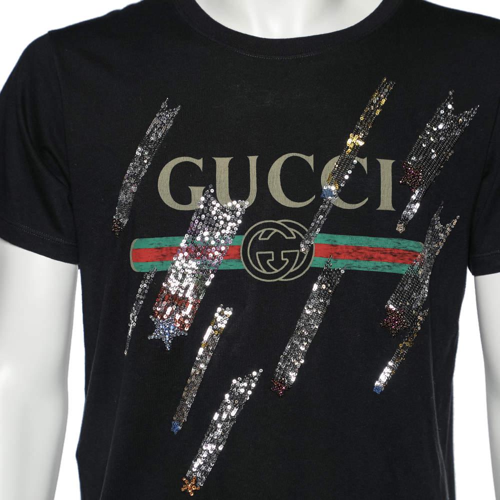 Gucci Black Shooting Stars Embellished Cotton T-Shirt S商品第4张图片规格展示