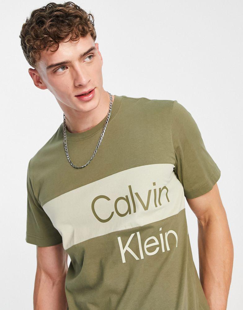 Calvin Klein Jeans institutional blocking t-shirt in khaki商品第1张图片规格展示