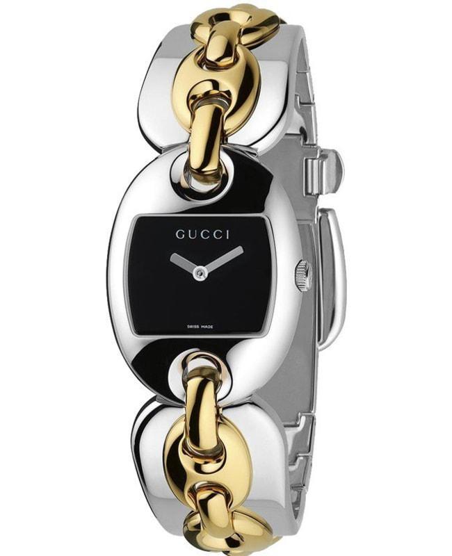 商品Gucci|Gucci Maina Chain Black Dial Gold and Steel Women's Watch YA121509,价格¥16955,第1张图片