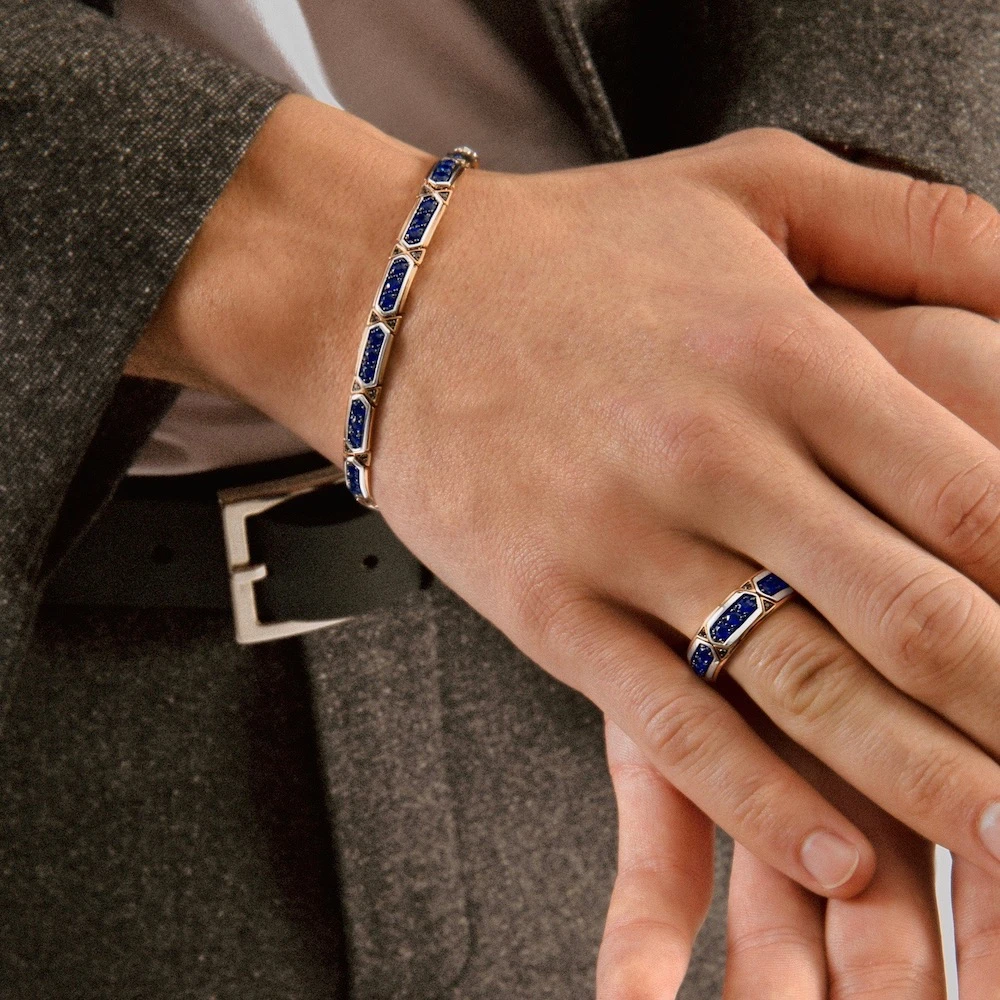 商品Zancan|18k rose gold bracelet with sapphires and black diamonds.,价格¥82125,第2张图片详细描述