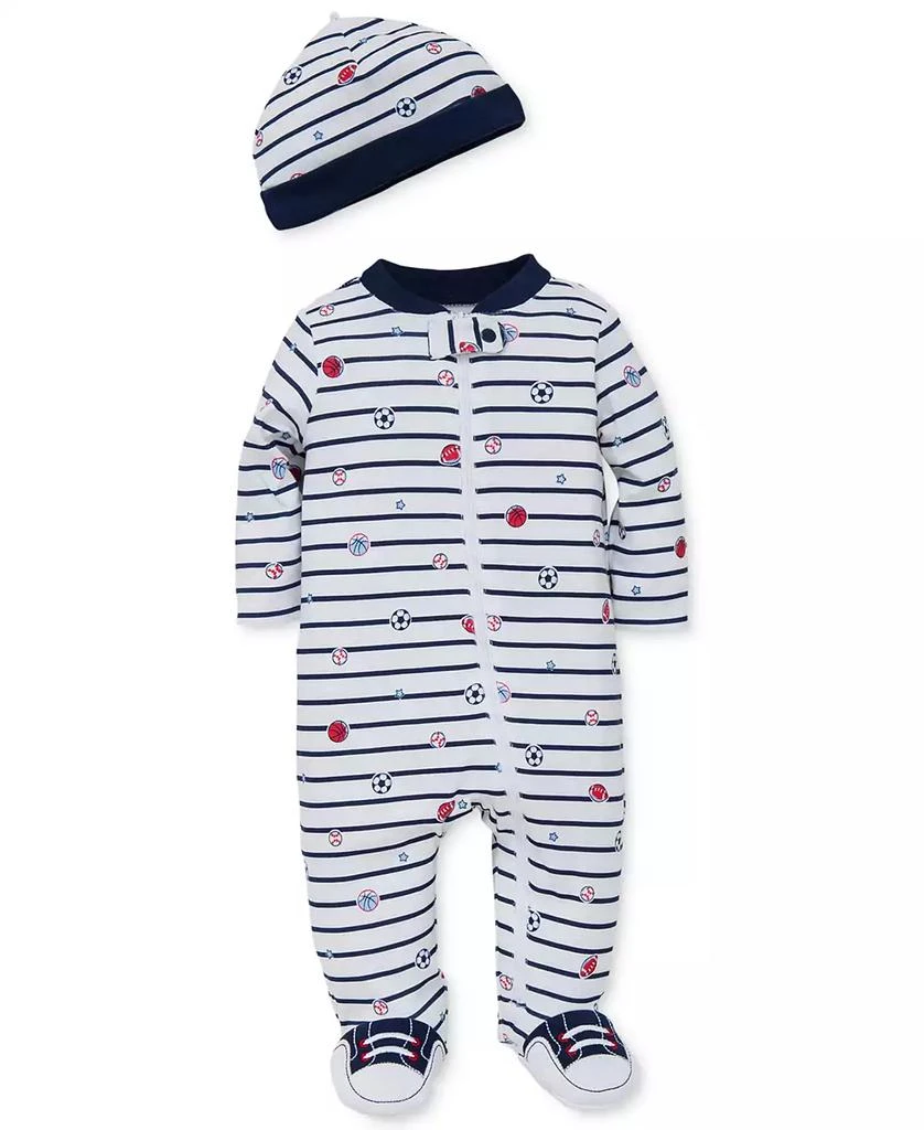 商品Little Me|Baby Boys Sports Footed Coverall and Hat, 2 Piece Set,价格¥98,第1张图片