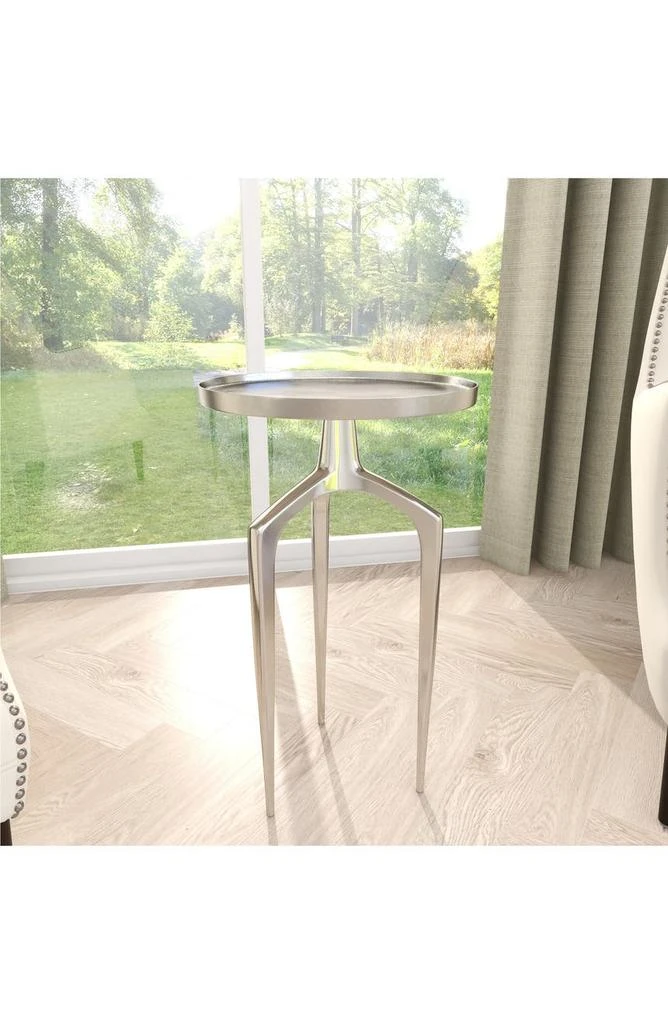 Silver Aluminum Contemporary Accent Table with 3 Tripod Legs 商品