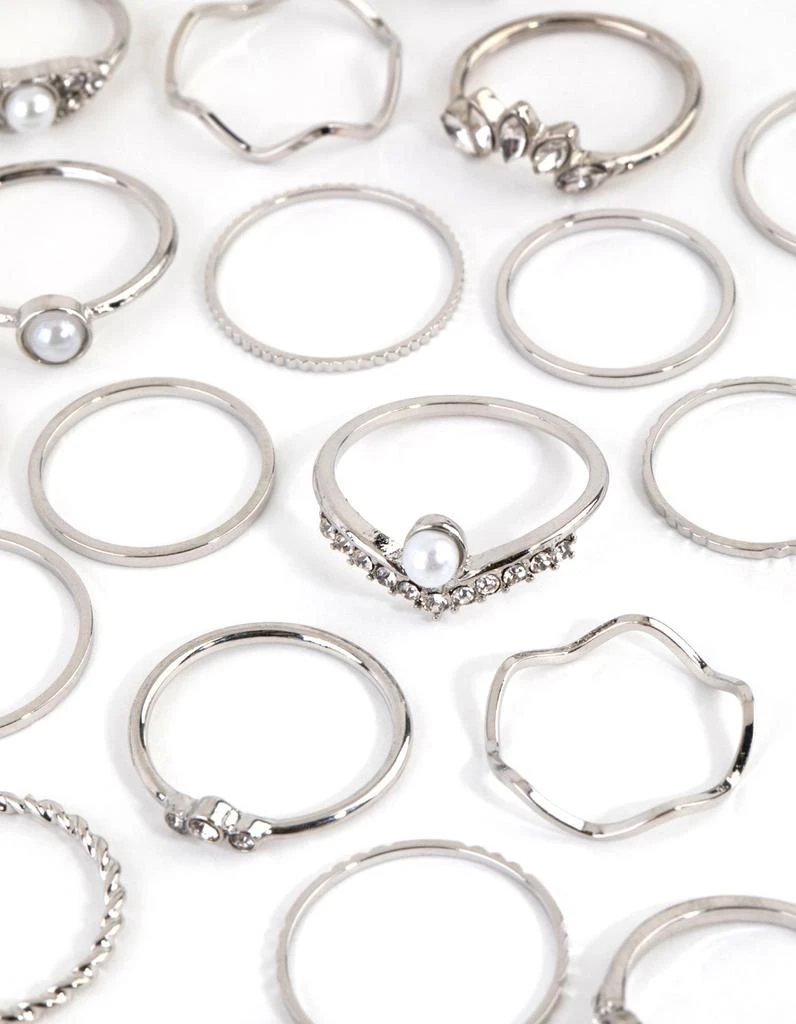商品Lovisa|Rhodium Diamante and Pearl Ring Pack,价格¥143,第3张图片详细描述