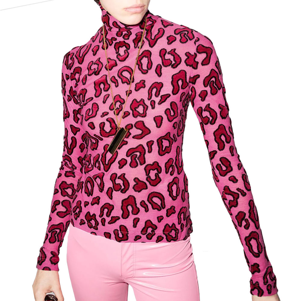 AMBUSH 女士粉色豹纹印花高领长袖T恤 BMAB007-F20JER001-3030商品第2张图片规格展示