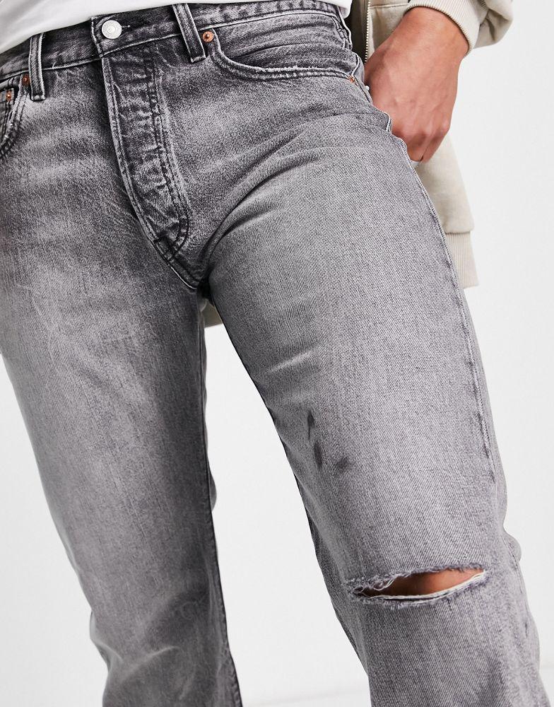 商品Levi's|Levi's 501 '93 crop jeans in grey wash with knee rip,价格¥323,第4张图片详细描述