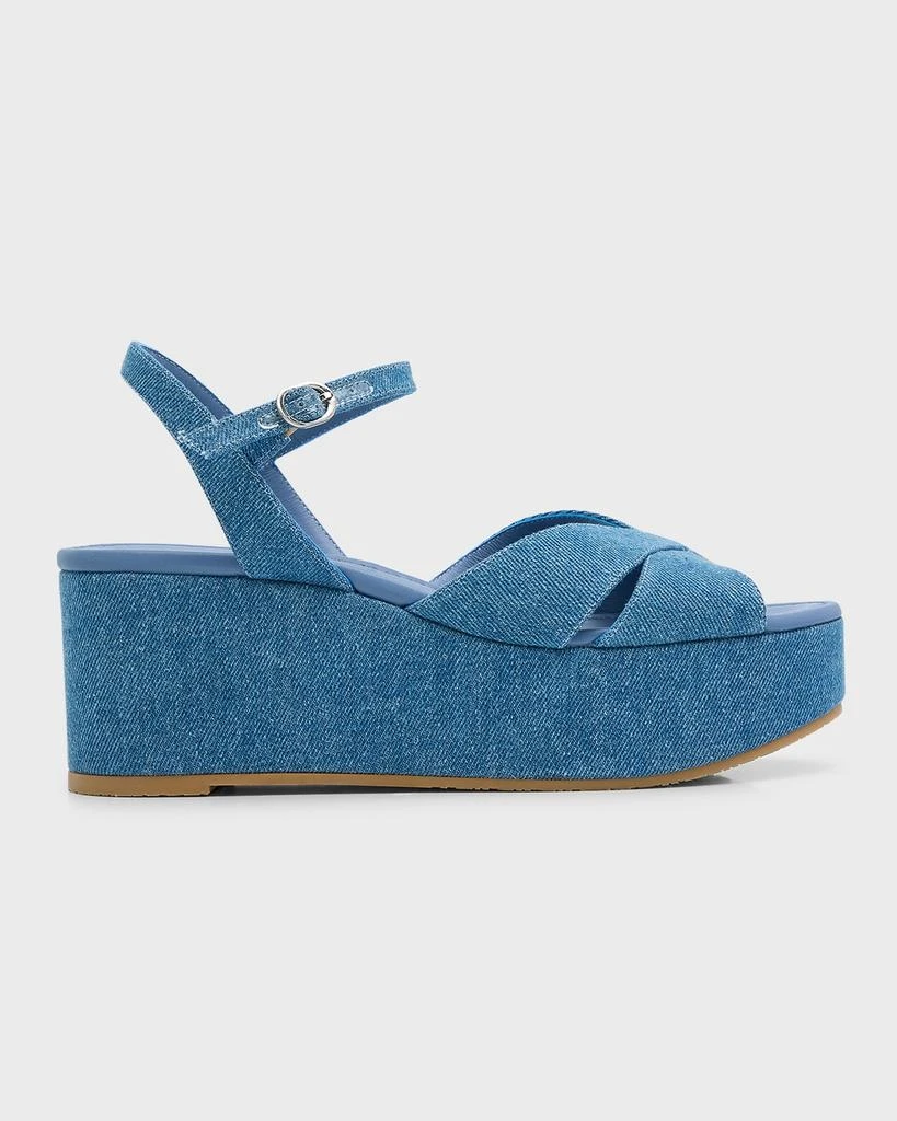 商品Stuart Weitzman|Carmen Crisscross Denim Wedge Sandals,价格¥1493,第1张图片