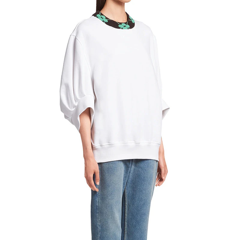 商品Prada|【预售3-7天】普拉达 21年秋冬 女士白色提花细节Oversize圆领运动衫卫衣135705_1T56_F0K2X_S_212,价格¥9627,第5张图片详细描述