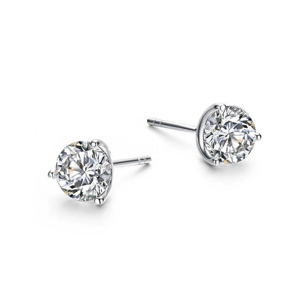 商品Rachel Glauber|White Gold Plated 3-Prong Martini Solitaire Stud Earrings,价格¥91,第1张图片