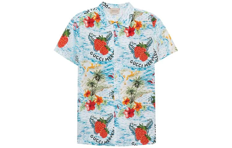商品[国内直发] Gucci|儿童  童装 草莓奶昔花卉短袖防晒衬衫 男童 花色,价格¥1118,第1张图片