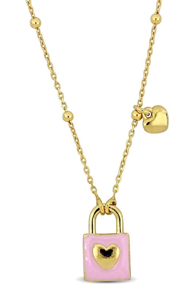 商品DELMAR|18K Gold Plated Sterling Silver Pink Enamel Lock & Heart Charm Necklace,价格¥450,第1张图片