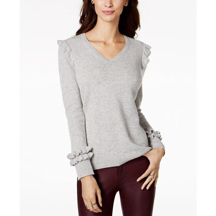 商品Charter Club|Cashmere V-Neck Ruffled Sweater, Created for Macy's,价格¥479,第1张图片