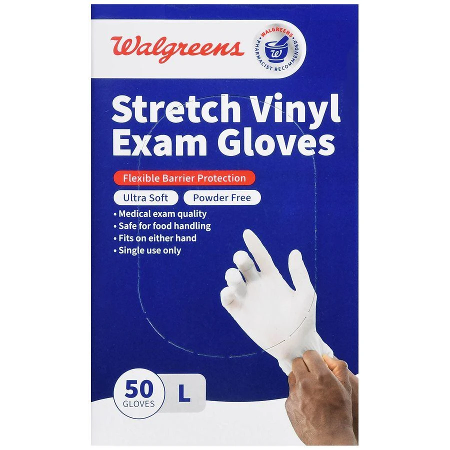 商品Walgreens|Stretch Vinyl Exam Gloves L,价格¥84,第2张图片详细描述