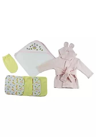 商品Bambini|Pink Infant Robe Hooded Towel Washcloths And Hand Washcloth Mitt   7 Pc Set,价格¥231,第1张图片