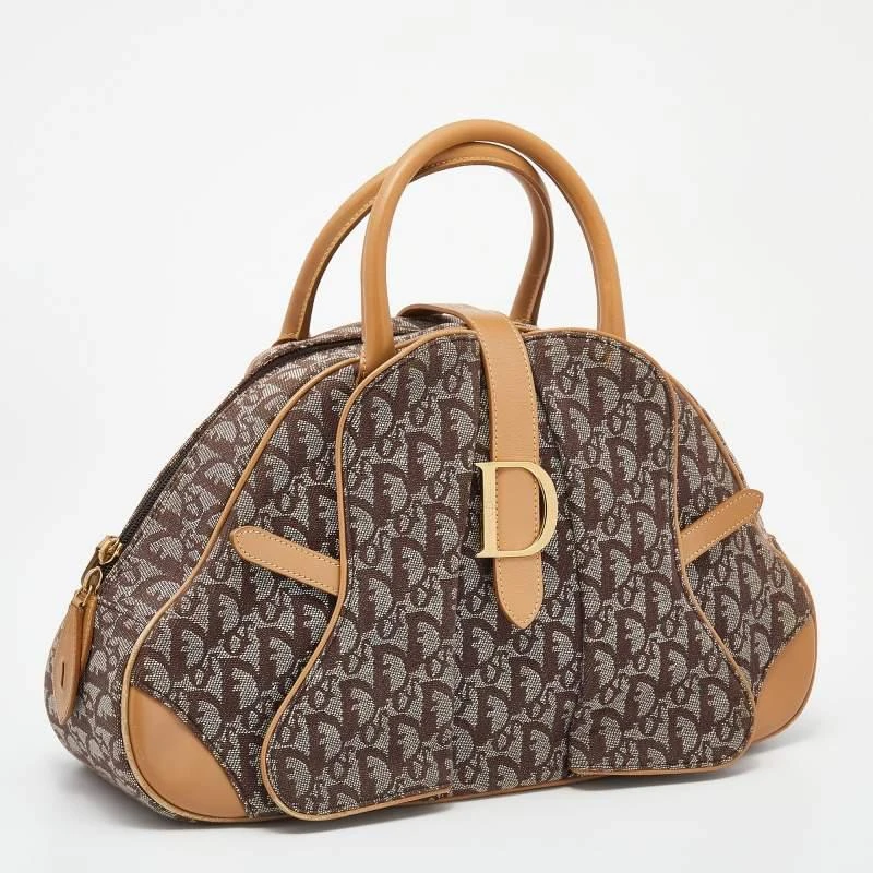 商品[二手商品] Dior|Dior Beige/Brown Canvas And Leather Double Saddle Bowler Bag,价格¥5558,第3张图片详细描述