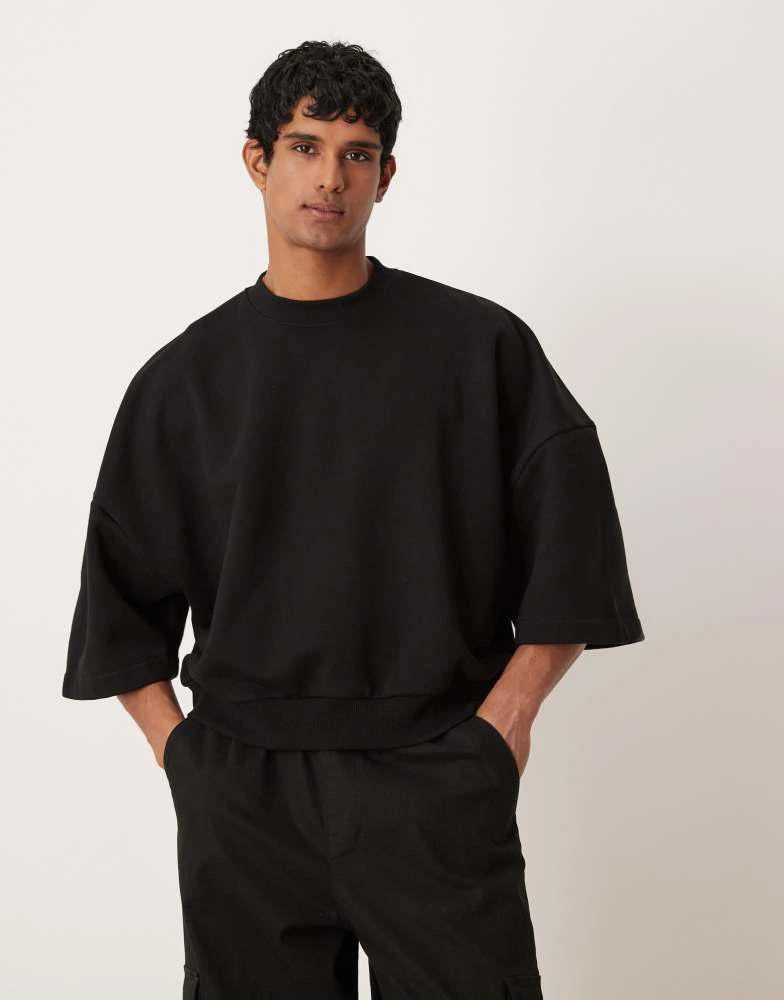 商品ASOS|ASOS DESIGN premium heavyweight oversized short sleeve sweatshirt in black - BLACK,价格¥272,第1张图片