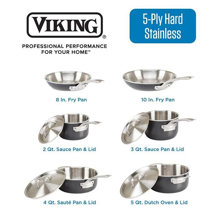 商品Viking|Hard Anodized 10 Pc Cookware Set with Stainless Steel Interior,价格¥6060,第3张图片详细描述