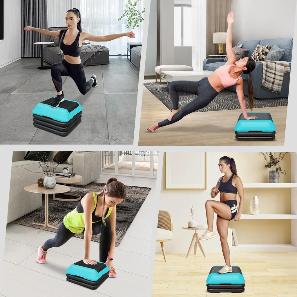 商品Streamdale Furniture|Streamdale Height-Adjustable Step Aerobics Platform Fitness Equipment Stepper Trainer Exercise Step Platform with 4 Riser Green,价格¥797,第3张图片详细描述
