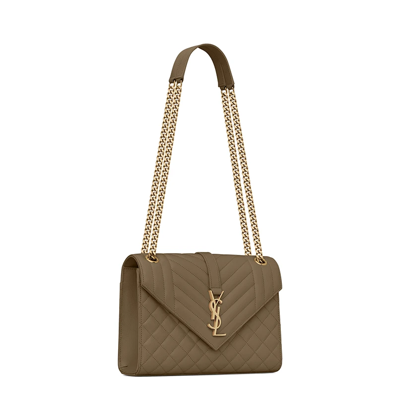 SAINT LAURENT PARIS/圣罗兰 YSL 秋冬新款 ENVELOPPE系列 女士卡其绿小牛皮金色徽标磁性按扣单肩手提斜挎包600185BOW913344 商品