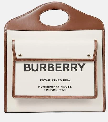 商品Burberry|Pocket 中号皮革&帆布拼接托特包,价格¥13638,第1张图片