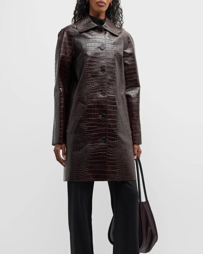 商品Michael Kors|Balmacaan Crocodile Embossed Leather Coat,价格¥8894,第1张图片