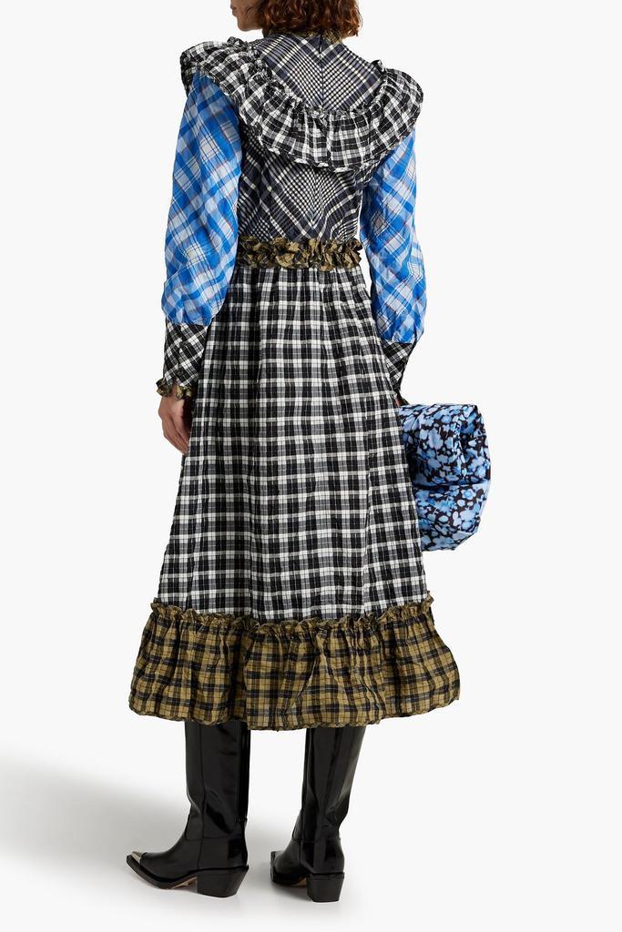 商品Ganni|Ruffled checked cotton-blend seersucker midi dress,价格¥1199,第5张图片详细描述