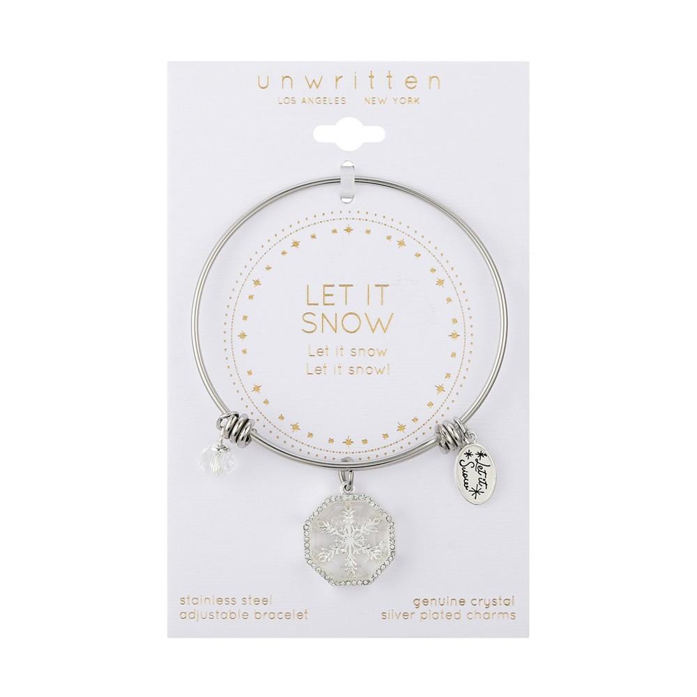 商品Unwritten|Stainless Steel Bangle with Fine Silver Plated Crystal "Let it Snow" Snowflake Multi Charm,价格¥197,第4张图片详细描述