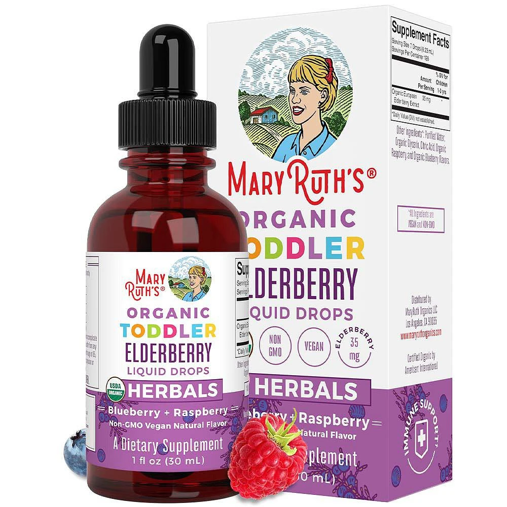 商品MaryRuth Organics|Toddler Elderberry Liquid, Blueberry Raspberry, 1oz,价格¥149,第1张图片