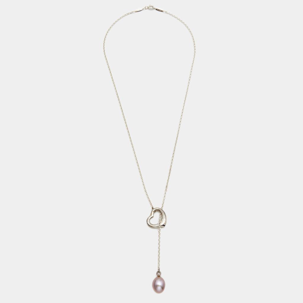 Tiffany & Co. Elsa Peretti Sterling Silver Open Heart Lariat Pearl Necklace商品第2张图片规格展示