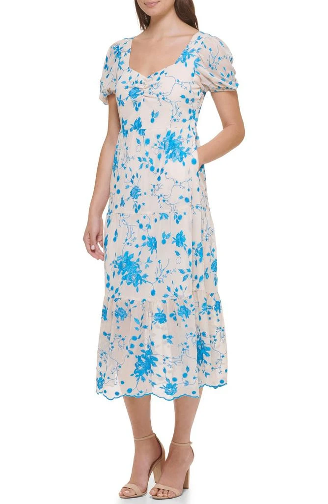 商品Kensie|Floral Embroidered Puff Sleeve Chiffon Midi Dress,价格¥213,第5张图片详细描述