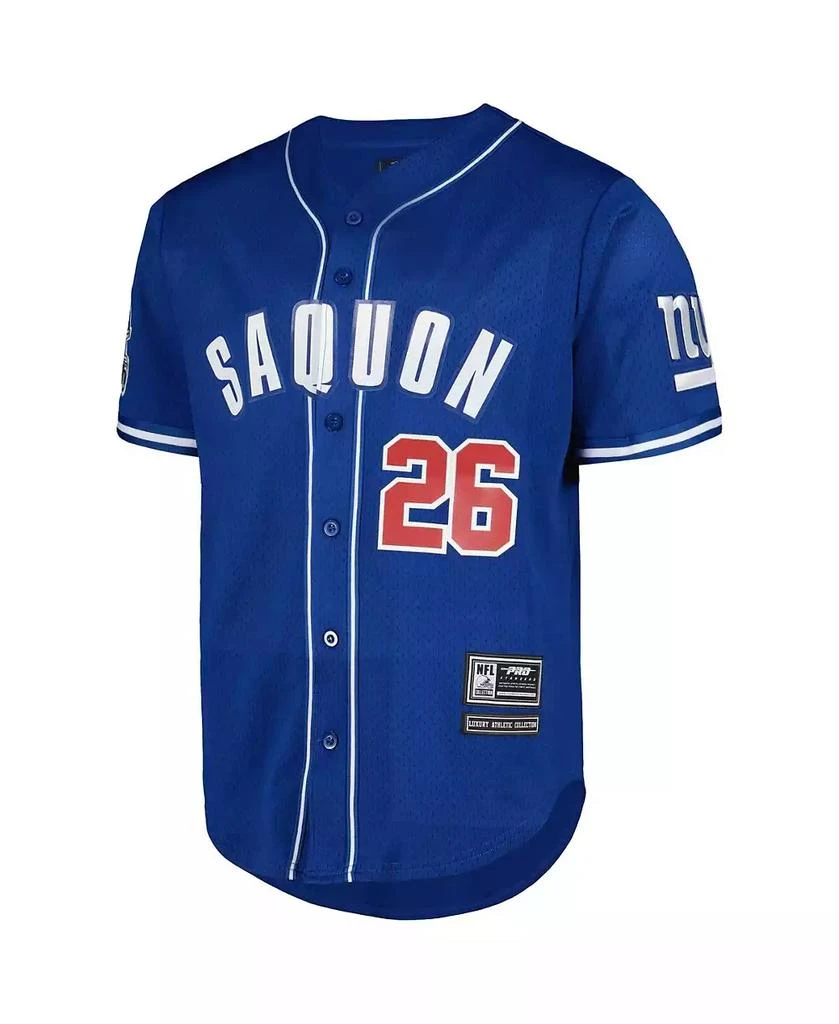 商品Pro Standard|Men's Saquon Barkley Royal New York Giants Mesh Baseball Button-Up T-shirt,价格¥827,第3张图片详细描述