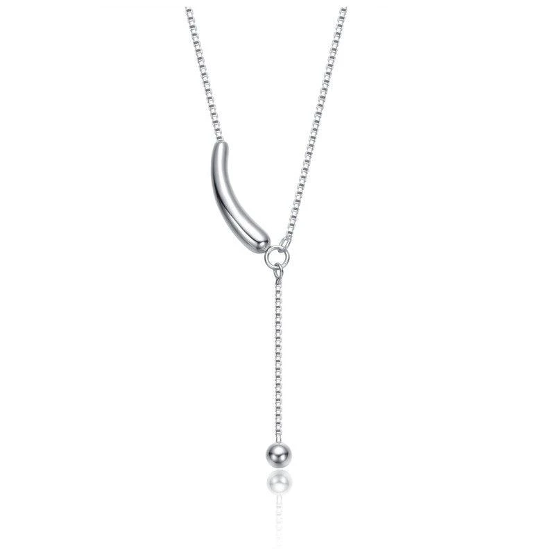 商品Rachel Glauber|Sterling Silver White Gold Plated Minimalist Curved Pendant Y-Necklace,价格¥430,第1张图片